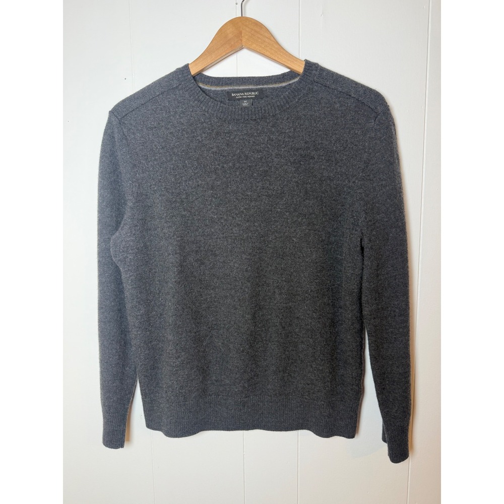 Banana Republic Mens Extra Fine Merino Wool Crewneck Sweater Gray M